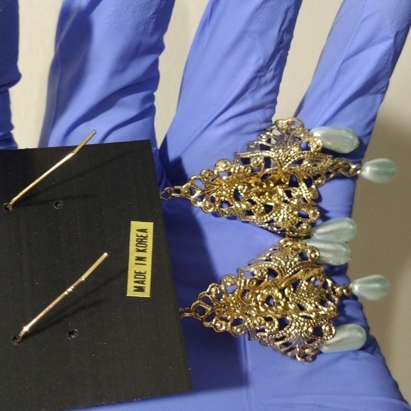 Women's Gold-tone Filigree Design 3.5" Long Beaded Drop Dangle Earrings, #2 - Picture 4 of 5